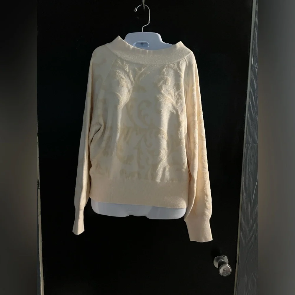 Anthropologie Cottagecore Cream Jacquard Mock Neck Pullover Sweater Size…